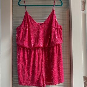 🐸 DOUBLE CRAZY Hot Pink Sequin Romper - Size 2XL